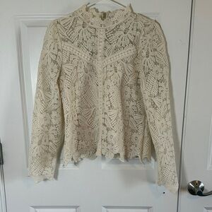 Ultra Pink Crochet Lace Boho Top Cream Size Medium